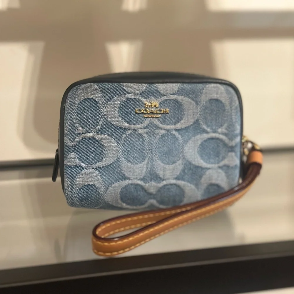 Coach Denim Pouch Wristlet - Picture 1 of 9